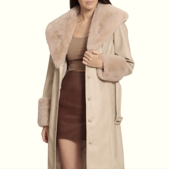 NWT AVEC LES FILLES | $259 Faux-fur Trimmed Faux-leather Trench Coat - Picture 4 of 7